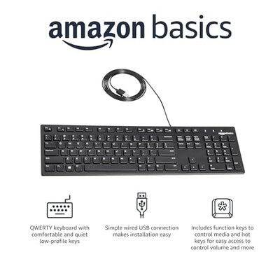 Amazon Basics Full-Sized Wired QWERTY Keyboard with Media Controls