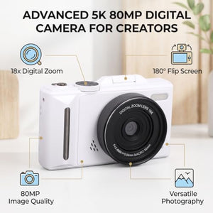 LAISANIM 5K Digital Camera with 18X Zoom and Flip Screen
