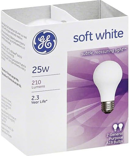 GE Bulb SFTWHT 25A/W PK2 25-Watt Soft White Light Bulbs