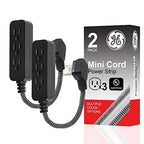 GE Pro Mini 53240 3-Outlet Power Strip, 2 Pack, Black/Gray