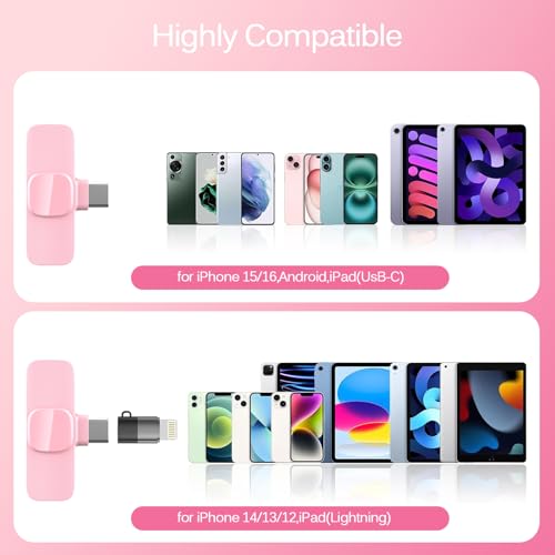 HONGJIEYUAN Pink Wireless Lavalier Microphone Set — main product image