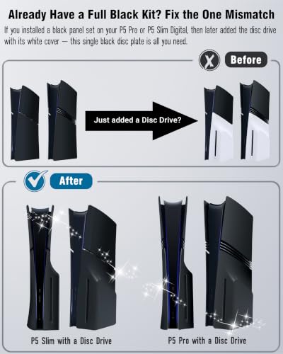 Joso PS5 Slim and Pro Disc Drive Replacement Faceplate, Black — main product image
