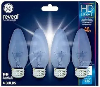 GE 64520 Reveal 40W Dimmable B13 Incandescent Bulb 4-Pack