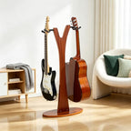 PUNK Dual Guitar Floor Stand in Solid Sapele Wood