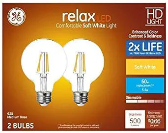 GE Relax 60-Watt EQ G25 Soft White Globe Bulb 2-Pack