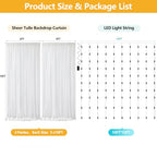 Chesjin White Sheer Tulle Backdrop Curtain with Fairy Lights