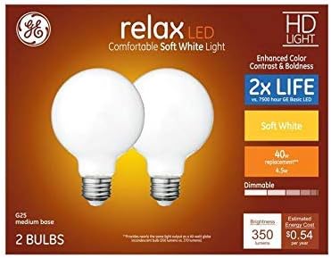 GE Relax 40W Dimmable Soft White Globe Bulb 2-Pack