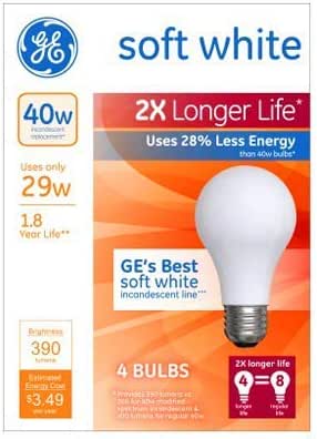 GE 70337 A19 Halogen 29W Light Bulb 4 Pack