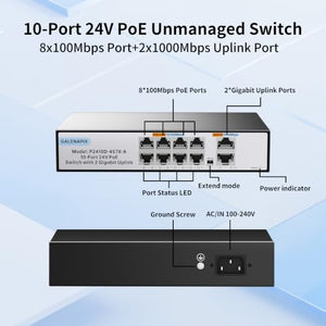 GALENAPIX 8-Port 24V Passive PoE Switch with Gigabit Uplinks