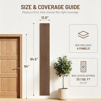 Amsleekey Teak Acoustic Wood Slat Wall Panels, 4 Pack