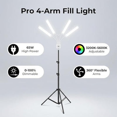 Diydeg Flexible 4-Arm LED Video Light with Floor Tripod