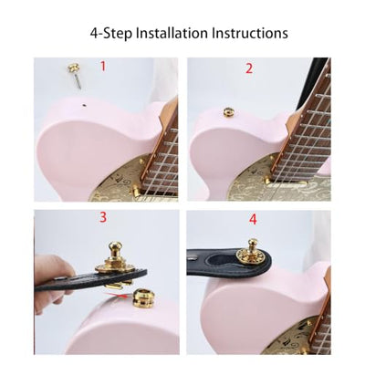 OVSAL Quick-Release Cutout Bass Guitar Strap Locks, Gold 2-Pack