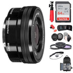 Sony E PZ 16-50mm OSS Lens Bundle: SELP1650, Filters, Backpack, 64GB (Renewed)