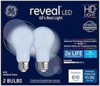 GE Reveal LED A19 Light Bulbs Dimmable 2-Pack