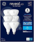 GE 45170 Reveal LED R30 Light Bulbs 6-Pack Dimmable