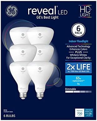 GE 45170 Reveal LED R30 Light Bulbs 6-Pack Dimmable