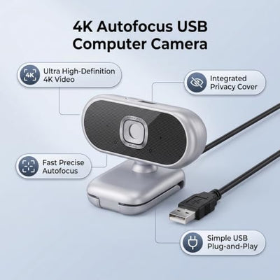 Zunate 4K Autofocus Webcam with Privacy Cover