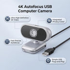 Yoidesu 4K Webcam with Autofocus and Privacy Cover