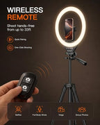 Sensyne 10'' Ring Light with 50'' Extendable Tripod Stand, LED Circle Lights with Phone Holder for Live Stream/Makeup/YouTube Video/TikTok, Compatible with All Phones
