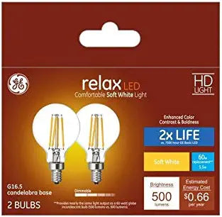 GE Relax Globe Light Bulb 60W Soft White 2-Pack