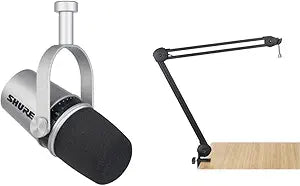 Shure MV7 USB Mic Gator Boom Stand Silver Bundle