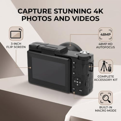 YUEHISY 48MP 4K Vlogging Camera and Travel Camcorder Kit