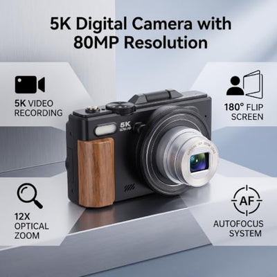 Pomya 5K Retro Digital Camera with 12X Optical Zoom
