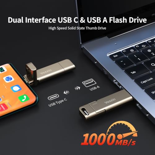 Vezzio Dual-Port USB-C & USB-A 3.2 Gen2 External SSD Flash Drive — main product image