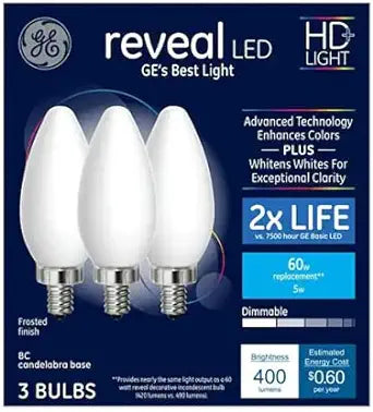 GE 93121644 Reveal LED HD Light 60W Candelabra 3-Pack