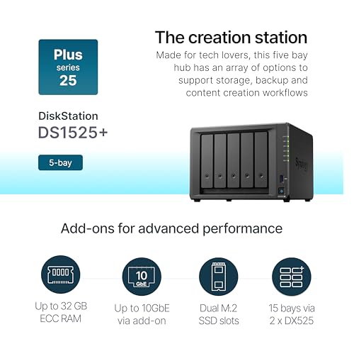 Synology DS1525+ 5-Bay Diskless NAS for Video Production — main product image