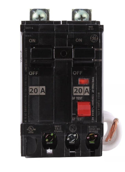 GE THQB2120GFT 2-Pole 20 Amp Ground Fault Circuit Breaker