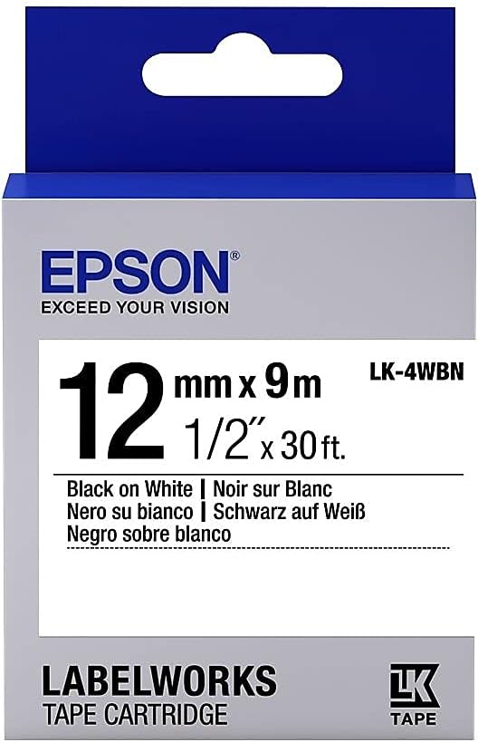 Epson LK-4WBN LabelWorks 1/2" Black on White Standard Tape