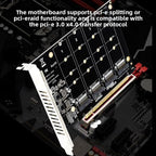 TukeSM PCIe x16 to Quad NVMe M.2 SSD Expansion Adapter Card