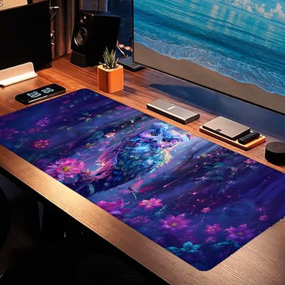 zbezbe Owl Extended Desk Mat Mouse Pad with Forest Floral Print