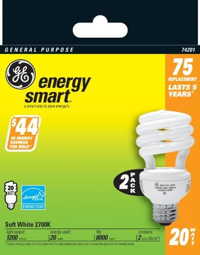 GE 74201 20W CFL Bulb 75W Equivalent 2-Pack
