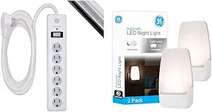 GE 6-Outlet Surge Protector Power Strip Night Light