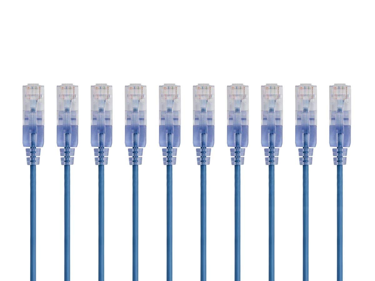 Monoprice 129454 Cat6A Patch Cable - 6in, Blue, 10-Pack, SlimRun
