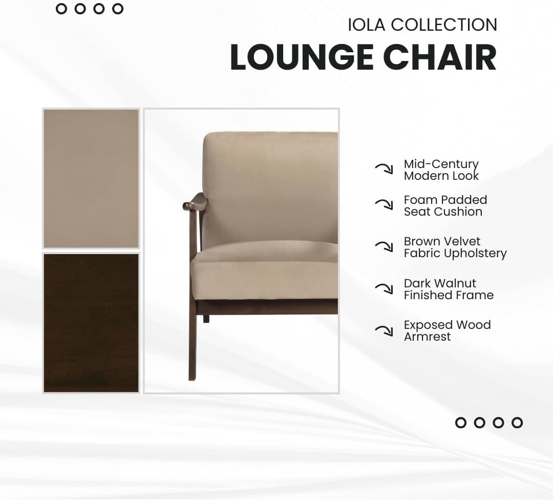 Lexicon 194840258988 Mid Century Modern Velvet Accent Chair