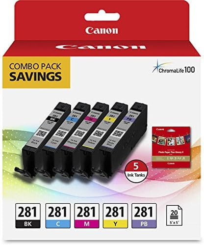 Canon CLI-281 5-Color Ink Tank Combo Pack + Photo Paper