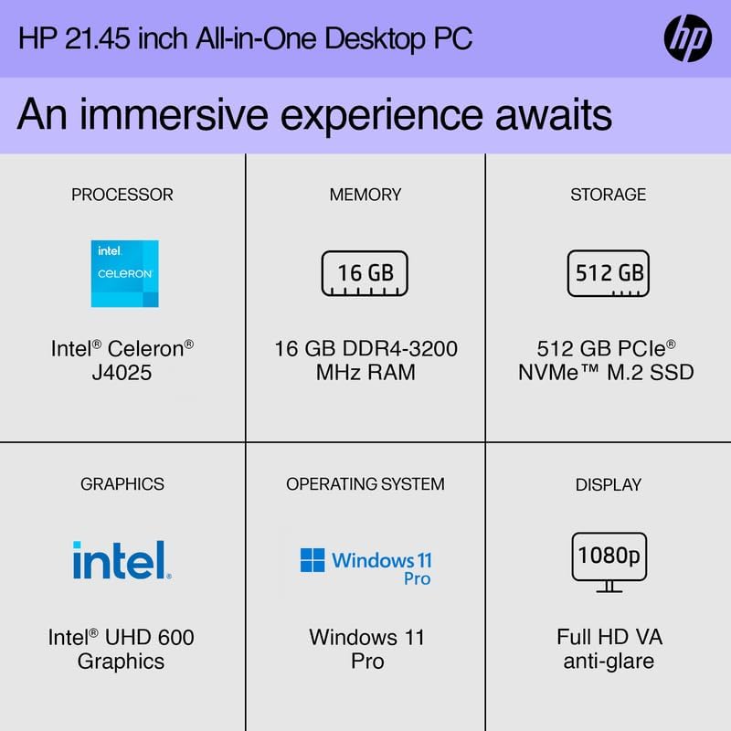 HP 2024 Flagship 21.5" FHD Intel Celeron All-in-One