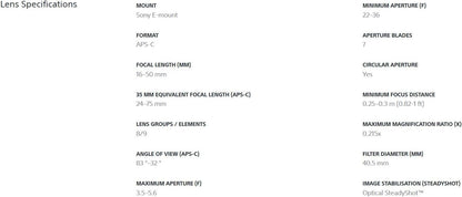 Sony SELP1650-cr 16-50mm Power Zoom Lens - Renewed