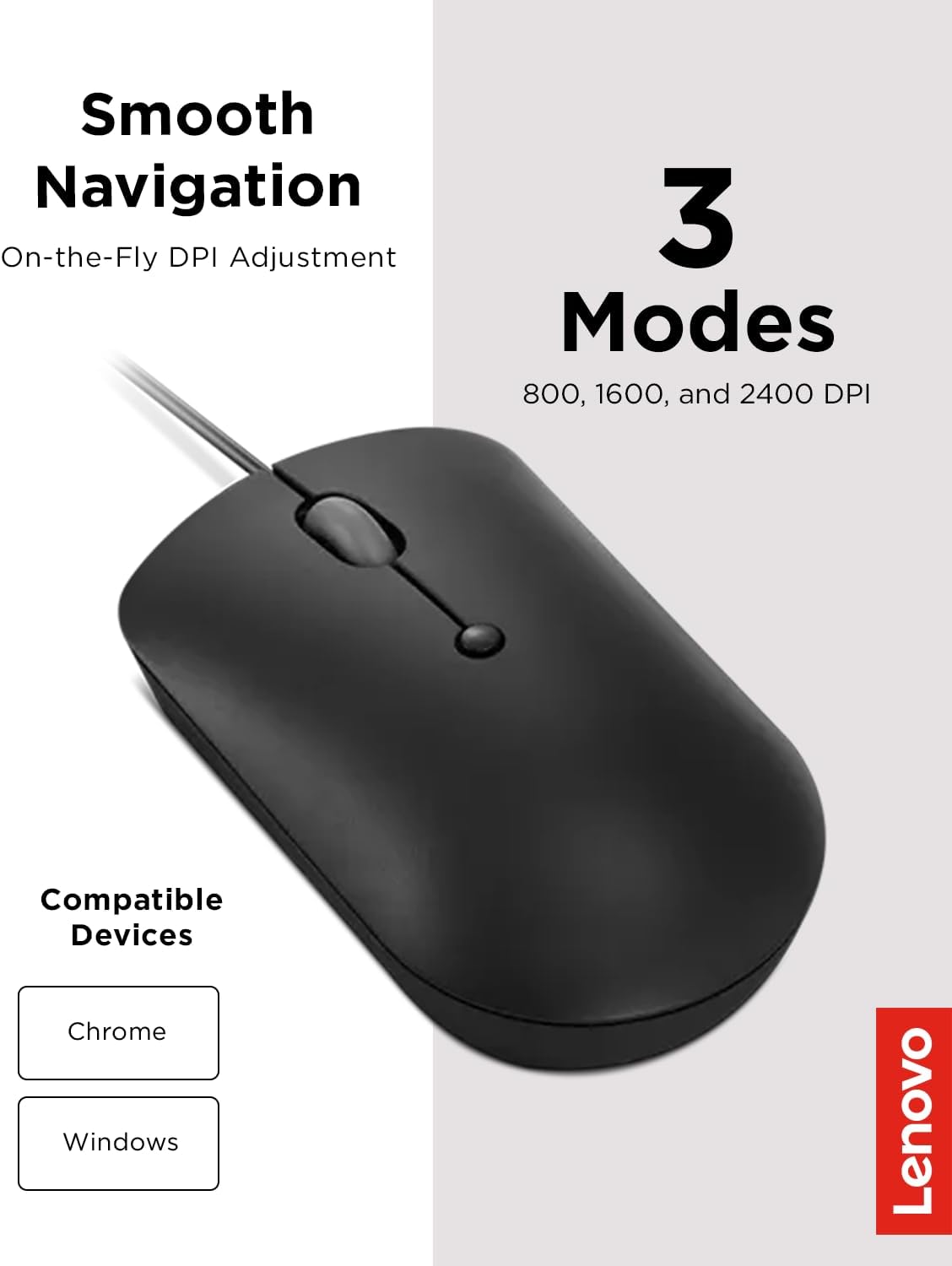 Lenovo GY51D20875 400 USB-C Compact Wired Mouse