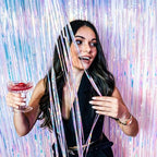 ZATAYE Iridescent Blue Foil Fringe Curtain Backdrop 2-Pack