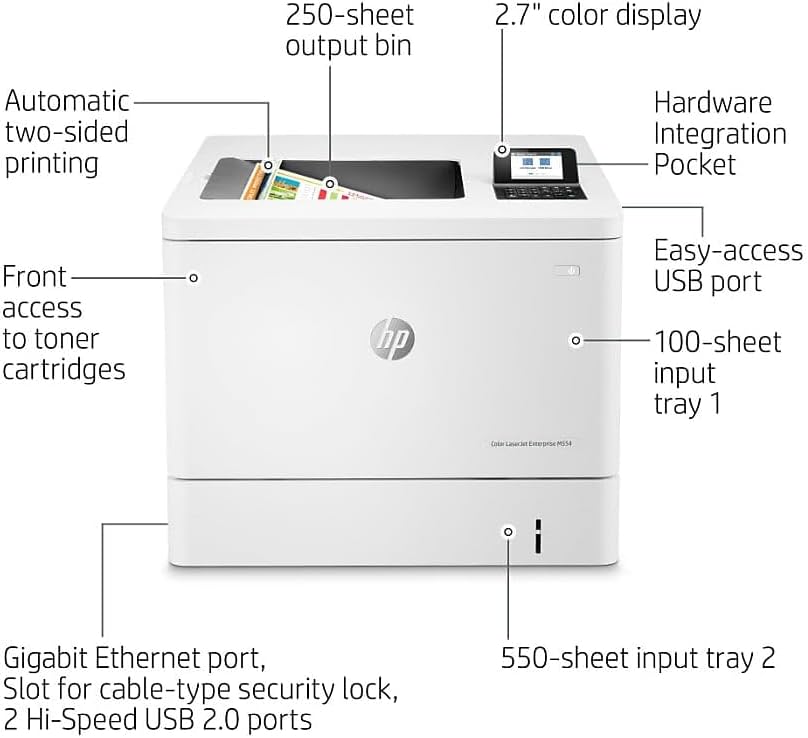 HP 7ZU81A#BGJ Color LaserJet M554dn Duplex Printer White