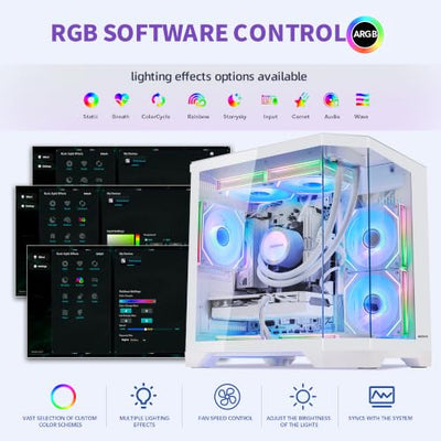 HOENGAGER Prebuilt Gaming PC Desktop, White ARGB Tower