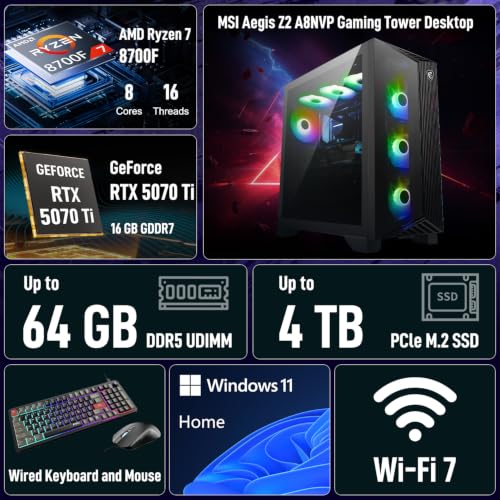 MSI Aegis Z2 Ryzen 7 RTX 5070 Ti Gaming Desktop PC — main product image
