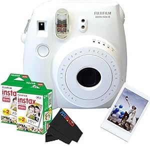Fujifilm FUJIMINI8PBK5-WHITE Instax Mini 8 Camera Film Bundle
