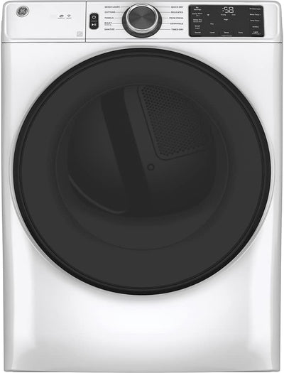 GE GFD55GSSNWW: 28" White Gas Dryer, 7.8 cu ft, WiFi, Sensor Dry