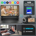 Gcasio 2.7K QHD Vlogging Camcorder with Rotating Screen