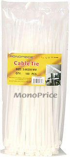 Monoprice 105762 Cable Tie 8 inch 40LBS White 100-Pack